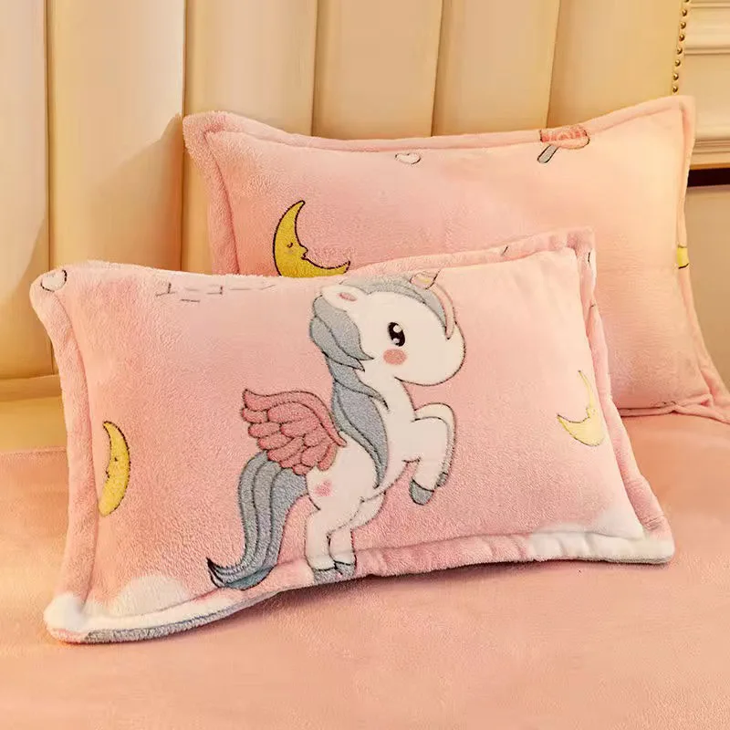 JUSTCHIC 48x74cm (19x29 inch) Pillow Cases Cartoon Unicorn Print Kids Adult Pillowcase Winter Snowflake Velvet Cover | Дом и сад