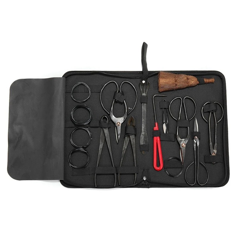 14Pcs Alloy Shear Garden Bonsai Pruning Tool Extensive Cutter Scissors Kit with Nylon Case for Home Garden Yard