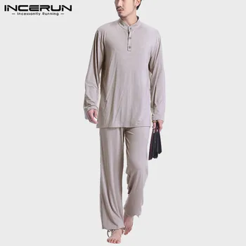 

INCERUN Chinese Style Men Sets Solid Color Vintage Stand Collar Long Sleeve Tops & Long Pants Kung Fu Casual Mens Suits S-5XL
