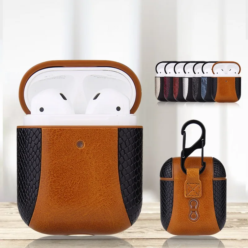 Кожаный Bluetooth беспроводной чехол для наушников из змеиной кожи AirPods 2 защитный Apple