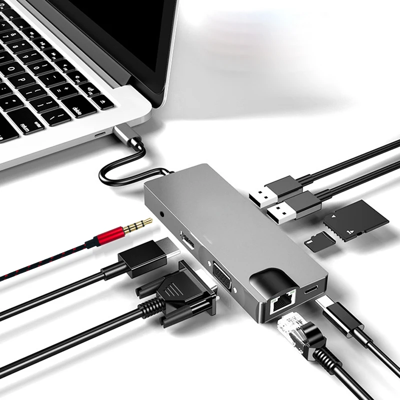Концентратор Type C для USB 3 0 HDMI 4K/SD/TF Card Reader/зарядный порт/VGA/RJ45 5 мм адаптер MacBook Pro usb