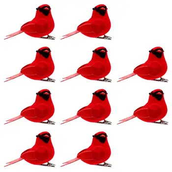 

10Pcs Red Christmas Cardinal Birds With Clip Christmas Tree Hanging Pendant Bird Decorations Xmas Tree Wreath Garland Decoration
