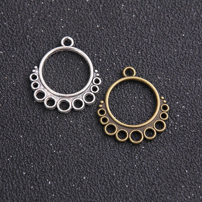 

12pcs 24*28mm Two Color Zinc Alloy Vintage Round Connectors Pendants Jewelry Making DIY Handmade Craft