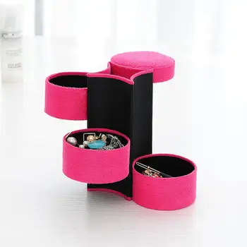 

Retro Cylinder Shaped Three-Layer Mini Flannel Roll-up Jewelry Ring Storage Box Flannel