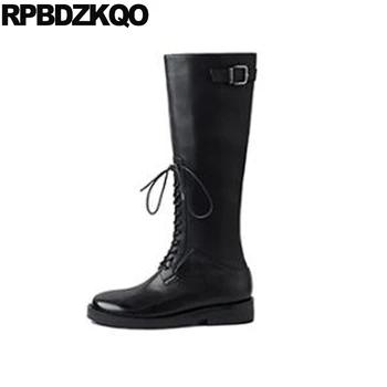 

fashion knee high motorcycle chinese shoes women boots winter 2019 long genuine leather black biker chunky autumn lace up tall