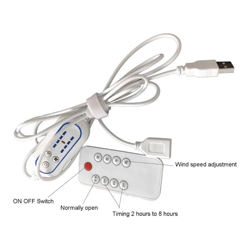 USB Remote Control Adjustable Speed with 2-8 hours Timing ON OFF Switch for Fan