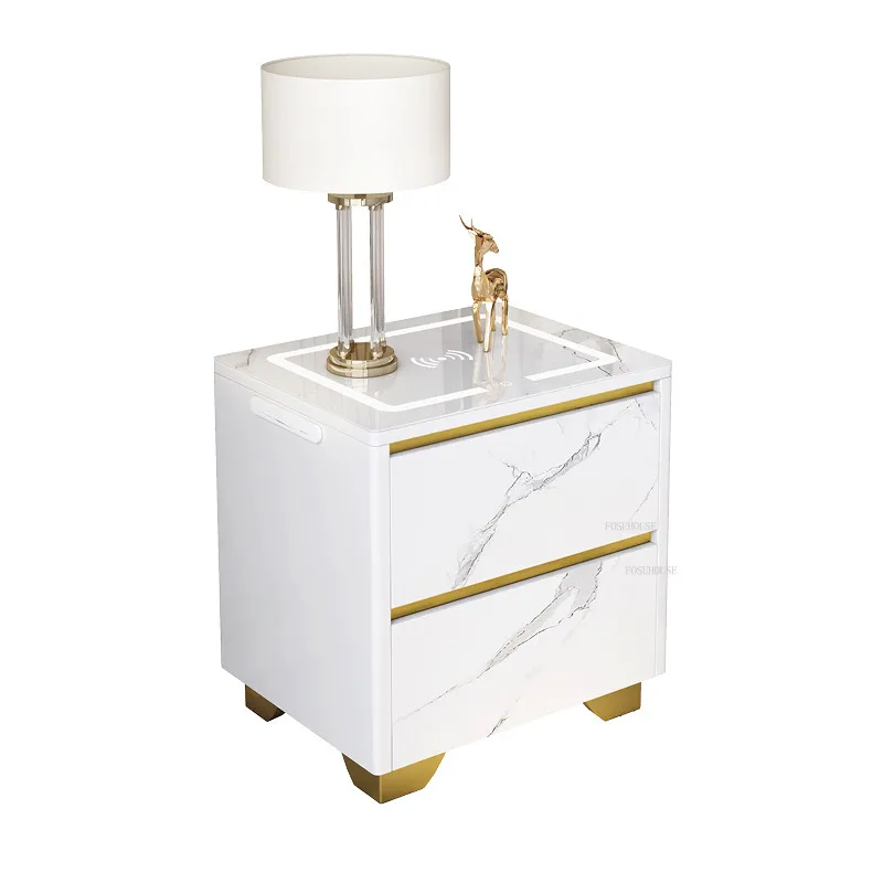 Smart Vanity Bedside Table Nordic Bedroom Furniture Home Nightstand Wireless Charging USB Storage Cabinet Modern Bedside Cabinet