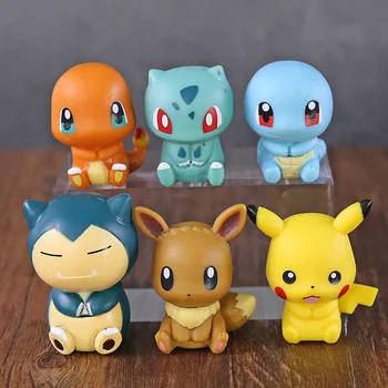 

6pcs/set Snorlax Eevee Bulbasaur Charmander Squirtle Cartoon Earphone Cable Clip PVC PVC Action Figure Toy
