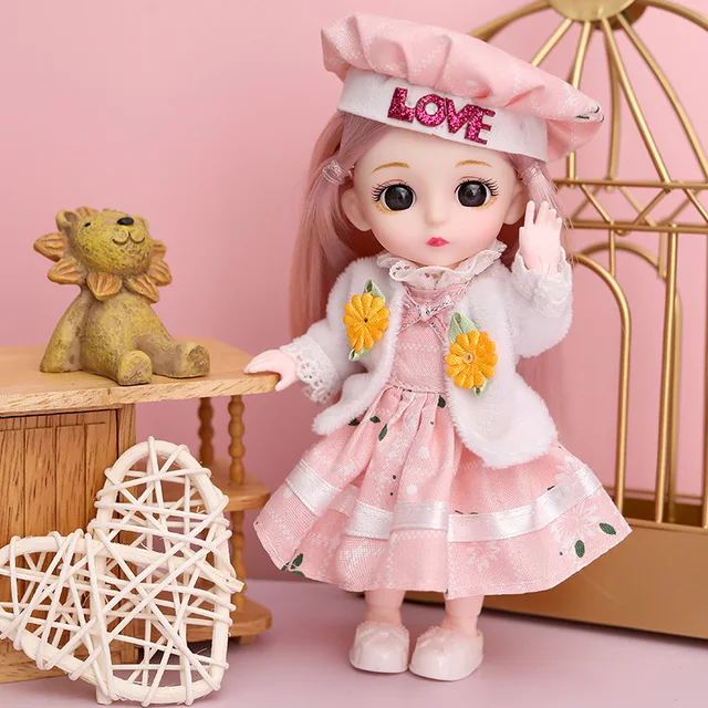 New 16 cm BJD Mini Doll 13 Movable Joint Girl Baby 3D Big Eyes Beautiful DIY Toy Doll with Clothes Dress Up 1/12 Fashion Doll 6