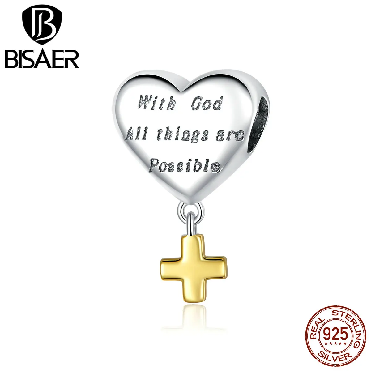 Подвески для браслетов и ожерелий BISAER Love Cross из стерлингового серебра 925 пробы с