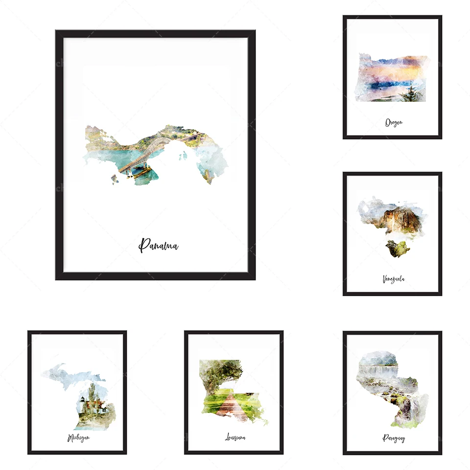 Tennessee Aquarelle Carte Imprimer-Etat, Carte Paga, Carte, Voyage, Impression, Affiche Murale Art Home Decor Grand Mur Art Gi