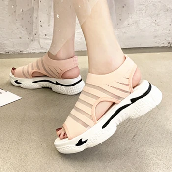 

Peep Toe Ladies Sandals 2020 Women Elastic Band Wedges Women's Sock Comfortable Woman Platfrom Shoes Beach Shoes Female Footwear