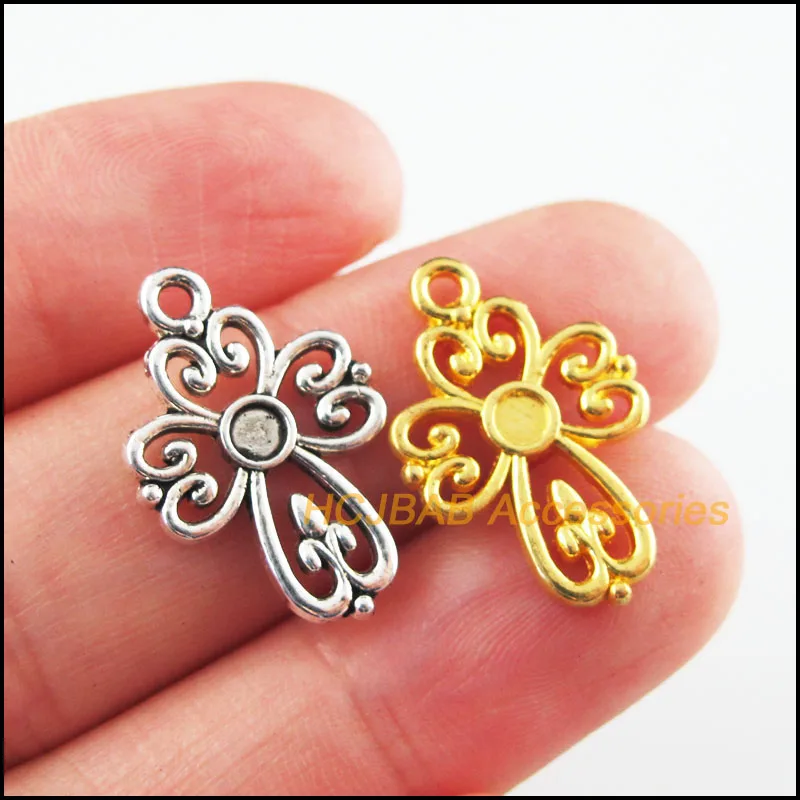 

25Pcs Retro Tibetan Silver Tone Gold Color Flower Cross Picture Frame Charms 14.5x21.5mm