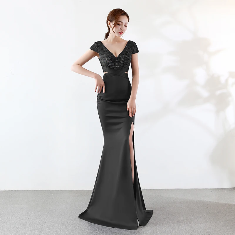 Cap Sleeve Mermaid Evening Dress Rhinestone Robe De Soiree Evening Gowns For Women Formal Dress Women Elegant Evening Dresses