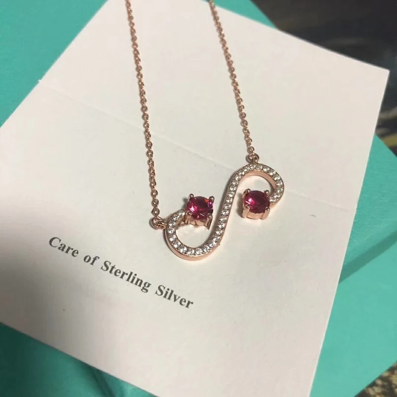 

SHINETUNG 100% S925 Sterling Silver Rose Gold 8 Font Clavicle Trendy Necklace Women Logo Fine Western Style Original Jewelry