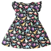 Детские платья для девочек с рисунком динозавра из мультфильма; летнее платье с принтом динозавра праздничные платья принцессы для маленьких девочек 1-6 лет