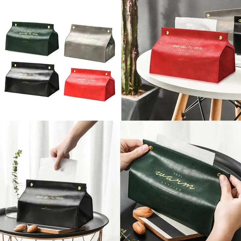 Ins Nordic PU Leather Napkin Papers Holder Rectangle Home Tissue Storage Box Use As a Storage Bag For Mobile Phones Drinks