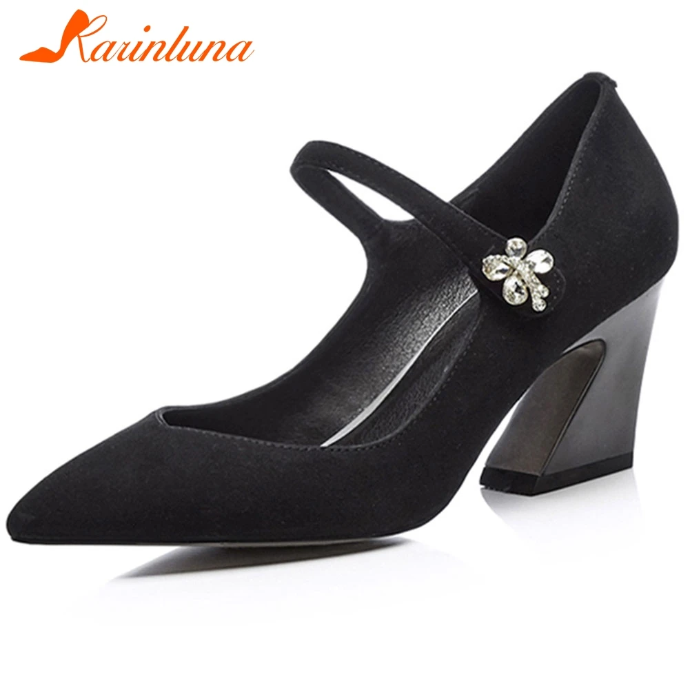 KARINLUNA Female Casual Office Pumps Pointed Toe High Heels Genuine