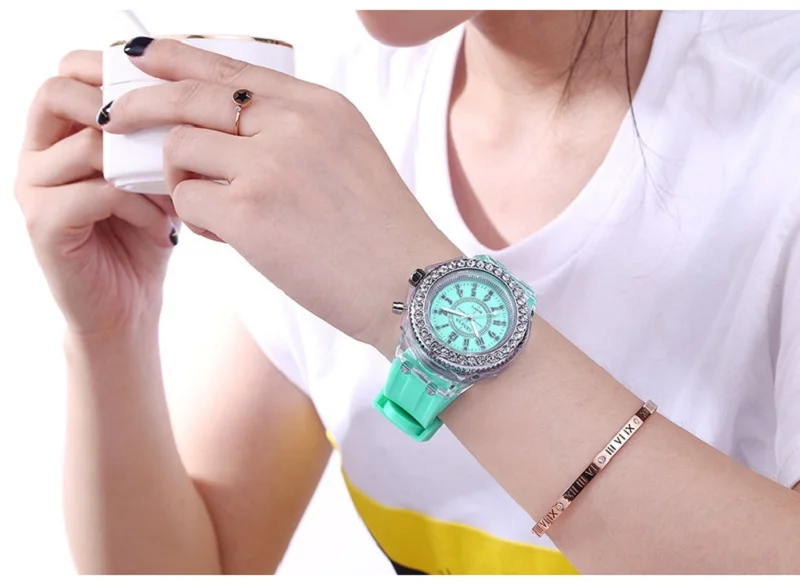 GENEVA, светящиеся часы для женщин, мужские часы, светодиодный светильник, индивидуальные тренды, студенческие цифровые часы, наручные часы, relogio feminino - Цвет: Green