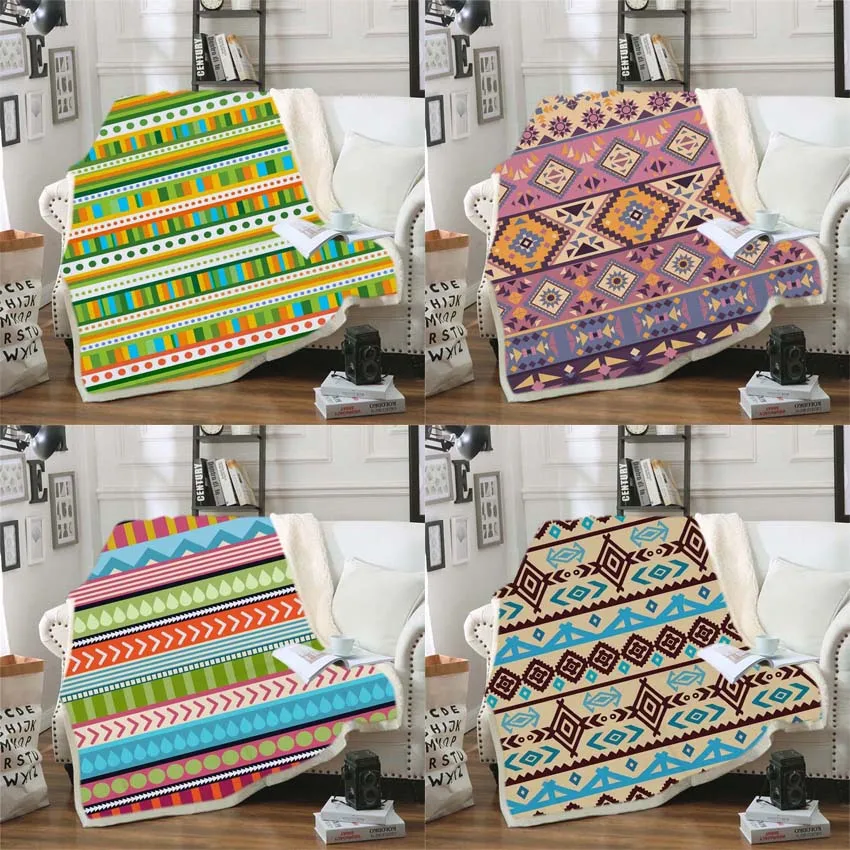 

Square Soft Fluffy Striped Blankets Geometric Coral Fleece Fabric Sofa Cover Plush Throw Blanket Bedding Sheet for Couch Home
