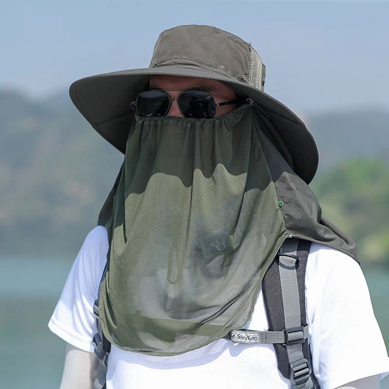 JG Outdoor Flap Cap Wide Brim 360-Degree Sunshade Anti Uv Windproof Quick Drying Face Mask Ear Neck Cover Fisherman Bucket Hat - Цвет: JG