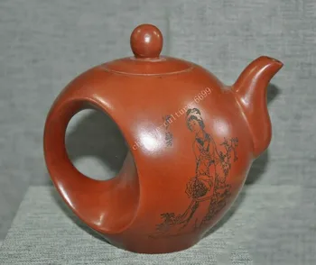 

wedding decoration 5" Chinese Yixing Zisha pottery Hand-carved beauty woman Teapot pot Tea Maker