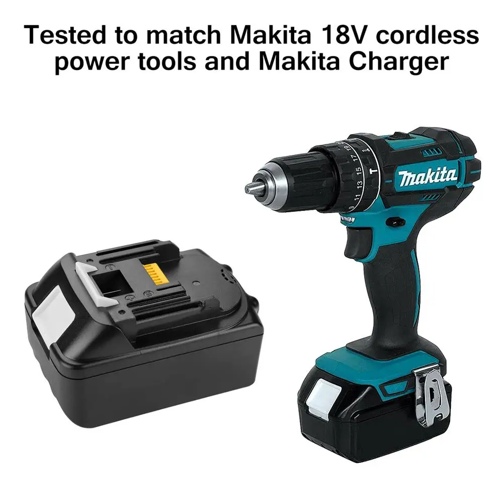 

2023 Compatible with Power Tool BL1850 BL1860 BL1840 BL1830 BL1820 BL1815B DHP482RFX9 Replace Makita 18V 9Ah Lithium Ion Battery