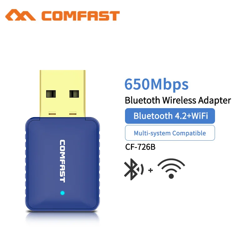 Comfast CF-726B Mini USB 650 Мбит/с беспроводной Wifi адаптер донгл приемник 5,8 ГГц сетевая LAN Карта ПК Bluetooth 4,2 прием передачи