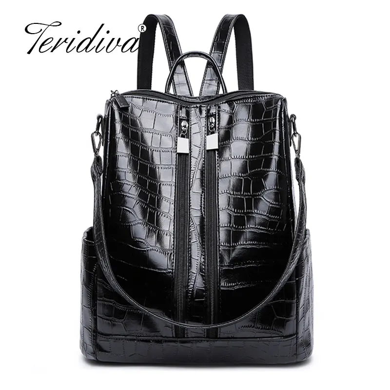 

2019 New Fashion Backpack Women Anti Backpack PU Leather School Bag Teenage Girls Crocodile Pattern Rucksack Shoulder Bags