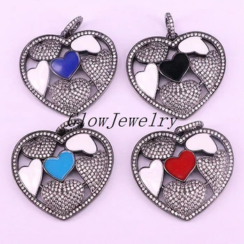 

5Pcs Pave CZ Hearts Pendant, Pave CZ & Enamel Heart Pendant, Cubic Zirconia Pave Heart Pendant