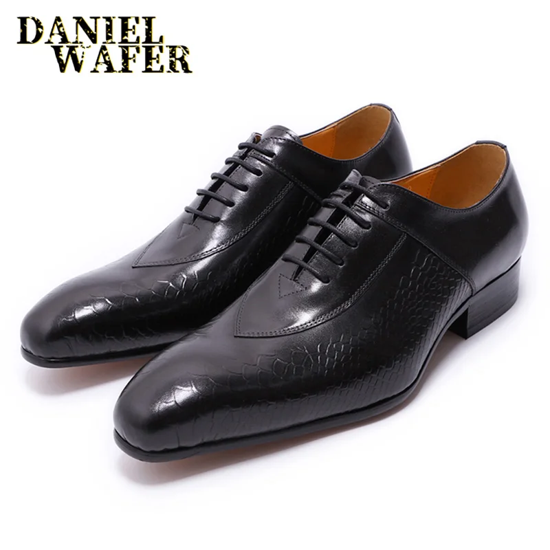 FASHION MEN LEATHER SHOES SNAKE SKIN PRINTS BLACK RED LACE UP POINTED TOE CASUAL OFFICE WEDDING PARTY DRESS OXFORD SHOES FOR MEN