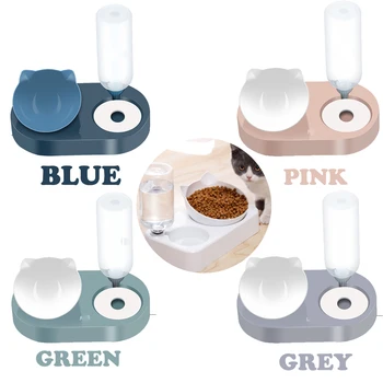 

2-in-1 Cat Bowl Water Dispenser Automatic Water Storage Pet Dog Cat Food Bowl Food Container with Waterer Pet Waterer Feeder