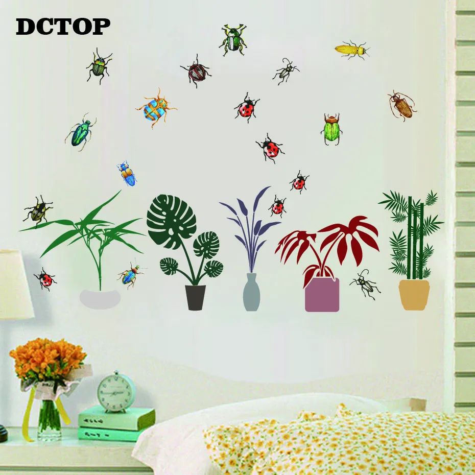 

Greenery Tropical Potted Plants bamboo Wall stickers DIY Vinyl Insect Decals for Kids Children Living Room Decoration Home Mural