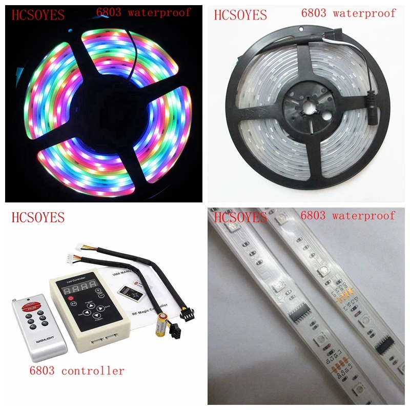 #cheap 6803 led strip DC12V 5m lots 30leds m IP67 waterproof 6803 IC SMD 5050 RGB dream magic color LED Strip+133 Program RF controller