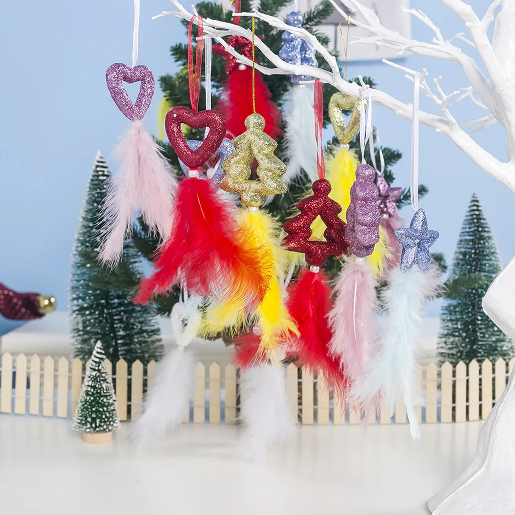 Christmas Decoration Pendant Bubble Pentagram Love Feather Ornament 3 pcs Party Tree Pendant Decorations winter Party#35
