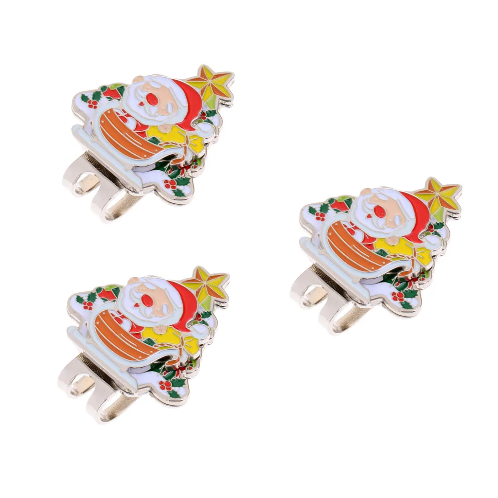 Premium 3 Pieces Santa Claus Magnetic Hat Clip Golf Ball Markers Golfer Christmas Gift Presents