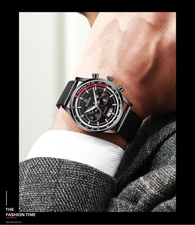 Швейцарский бренд Бингер, автоматические часы для мужчин, наручные часы из нержавеющей стали, роскошные механические часы, мужские часы