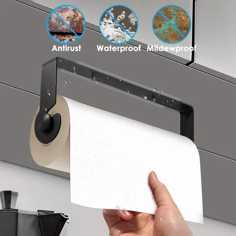 

Punch-free adhesive tape stainless steel long tissue paper holder kitchen bathroom tissue holder shelf paper winder