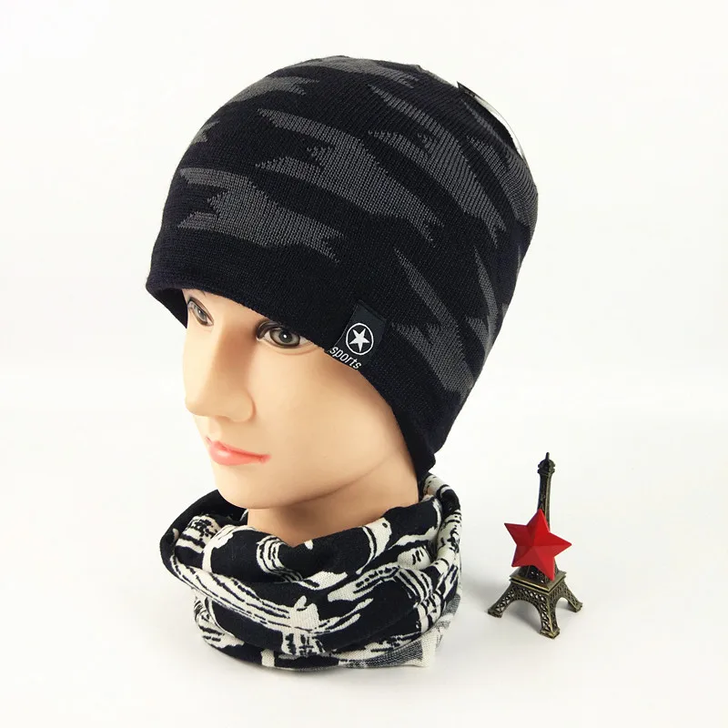 

Winter Warm Men plus Velvet Wool Cap Hat Men's Winter Thick Knitted Beanie Cotton Cap Cold Toque