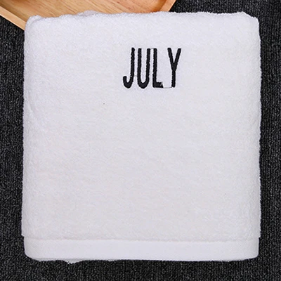 WHITE JULY Ежемесячное банное полотенце s для ванной комнаты, хлопок, полотенце для лица, полотенце для рук, 12 вышитых дизайнов, махровое полотенце для путешествий, спортивное пляжное полотенце s - Color: WHITE JULY