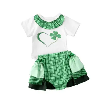 

St. Patrick's Day Clover Newborn Baby Girl Romper + Ruffle Shorts Clothes 2020 New Fashion