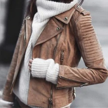 Wepbel motocicleta jaqueta figura lisonjeiro casaco retro jaquetas outono feminino cardigan oblíquo zíper de couro do falso curto simples