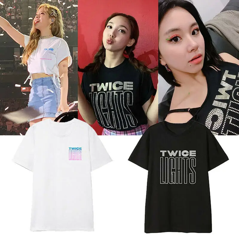 Футболка с надписью ALLKPOPER KPOP футболка TWICE LIGHTS MOMO DAHYUN JIHYO JUNGYEON TZUYU летняя свободная