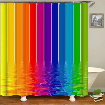 

Colorful Rainbow Stripes Pattern Shower Curtain Bathroom Waterproof Polyester Fabric Home Decor Washable Bath Curtains180*180cm