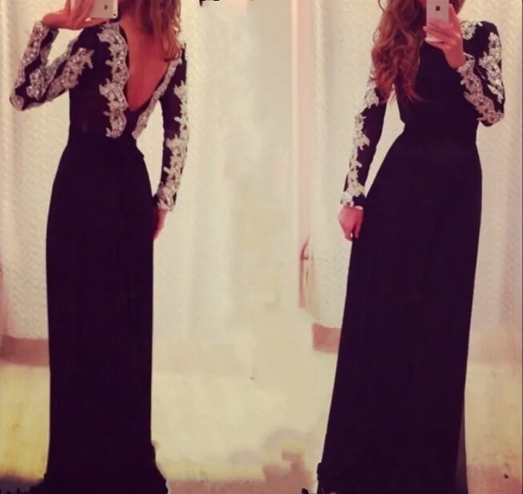 Vestidos de gala longo gala jurken vestido formatura, с длинным рукавом, с кружевной аппликацией, черное, сексуальное, с открытой спиной, платье для выпускного вечера es, платье для выпускного вечера
