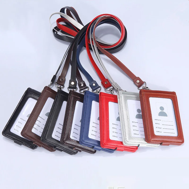 

New Leather Multi-Card Position Badge Holder Transparent Lanyards Nurse cute Badge ID Card Package Bank Employee Name Tag Holder
