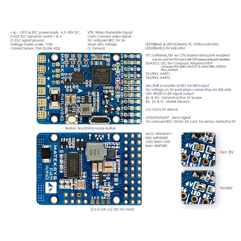 F411-WING STM32F411 управление полетом с INAV OSD MPU6000 BMP280 поддержка Flywings фиксированное крыло RC самолет