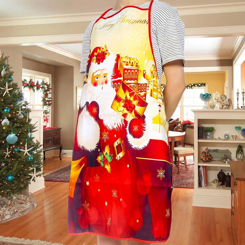 Красный веселый новогодний фартук, мультяшный Санта-Клаус, олень, фартук для взрослых, рождественские украшения для дома, кухни, аксессуары для приготовления пищи