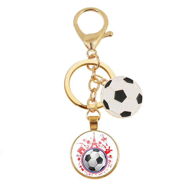 Football Team Emblem Keychain France Flag and Football Logo Key Ring Jewelry European Football Funs Cool Men Gift