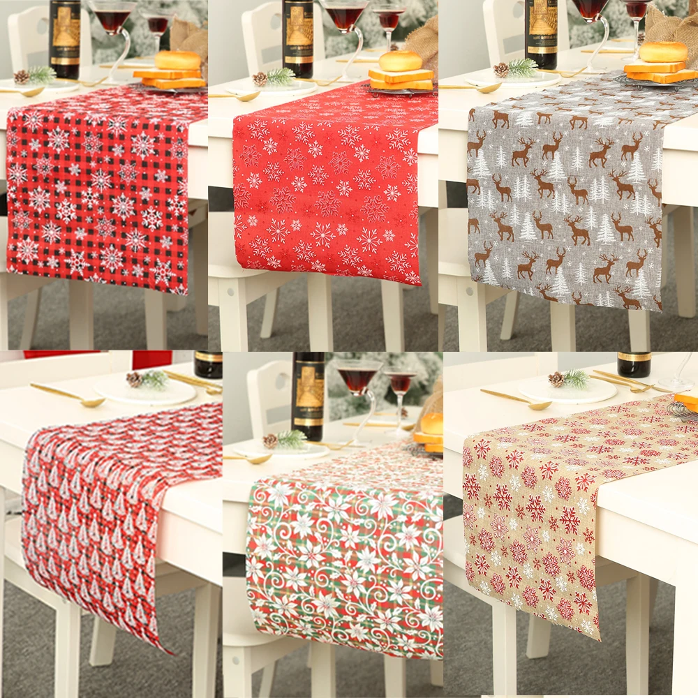 

New Christmas decorations imitation linen printed table flag dining table layout square table mat snowflake tablecloth